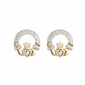 14K Gold &amp; Diamond Claddagh Stud Earrings - 14k-yellow-gold