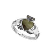Ladies Sterling Silver Connemara Marble Claddagh Ring - 7
