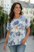 Sky Blue Floral Short Sleeve Top image