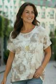 Beige Floral Short Sleeve Top image
