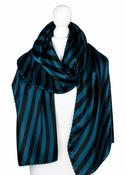 100% Silk Striped Scarf COCSILKLG47 - BLACK &amp; TEAL image