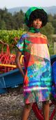 100% Silk Shift Dress Teal/Salmon Pink image