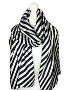 100% Silk Striped Scarf COCSILKLG32 - BLACK &amp; WHITE image