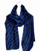 100% Silk Striped Scarf COCSILKLG46 - BLACK &amp; BLUE image