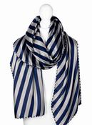 100% Silk Striped Scarf COCSILKLG52 - NAVY &amp; STONE image