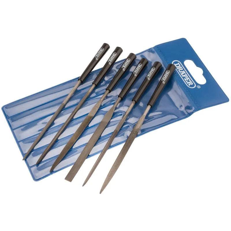 Draper Needle File Set 6pk with Molded Plastic Handles, Steel