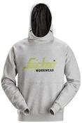 Snickers Logo Hoodie – Grey Melange, Comfortable High-Collar Hoodie with Kangaroo Pockets