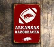 ARKANSAS RAZORBACKS SIGN – Retro College Football Wall Sign, Full Color UV Print, Durable Aluminum Composite Metal Finish, Indoor Outdoor Rated