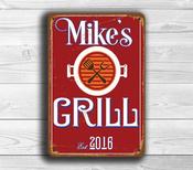 Personalized Grill Sign – Unique Gift, Vintage Metal Sign, UV Protected Print, Weather Ready Aluminum Composite, High Humidity Ready image