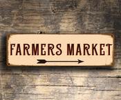 Farmers Market Sign – Vintage Aluminum Composite Wall Art, UV Protected Print, Farmehouse Decor, Indoor Outdoor Use, Pre-Drilled Holes for Easy Mounting - 24-x-8-inches /  image