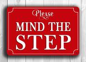 Mind The Step Sign – Vintage Commercial Wall Sign, UV Protected Full Color Print, Aluminum Composite, Easy Install Punched Holes image