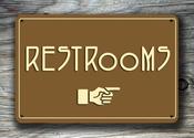 Restroom Direction Sign pointer – Rustic Vintage Business Sign, Full Color UV Print, Aluminum Composite, Easy Install Punched Holes image