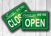 Hanging Open Closed Sign-Store Signs – Retro Business Wall Sign, UV Protected Full Color Print, Aluminum Composite, Pre-Punched Holes for Mounting - 9-x-6 image