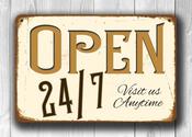 Vintage style Open 24/7 Sign – Classic Vintage Wall Sign, UV Protected Full Color Print, Aluminum Composite, Holes Punched for Easy Installation - 16-x-12 image