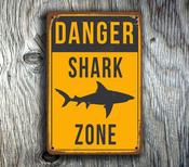Shark Zone Sign – Retro Bedroom Wall Sign, UV Protected Full Color Print, Weatherproof Aluminum Composite, Easy Mount Pre-Drilled Holes image