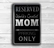 Mom Parking Only Sign - Mother's Day Gift for Garage, Premium Brushed Metal Home Decor, Durable All-Weather Interior Exterior Wall Plaque - 36-x-24-inches / 12-x-8 image
