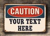 Custom Caution Sign – Retro Custom Business Wall Sign, Custom Business Name Sign, Full Color UV Print, Aluminum Composite Metal Finish - 9-x-6 image