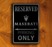 Maserati Parking Only Sign - Maserati Signs – Brushed Metal Finish, Indoor Outdoor Display, Brand Logo Artwork, Great Gift for Garage Owners image