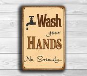 Wash Your Hands Sign - Restroom Signs – Metal Bathroom Wall Signs, UV Protected Waterproof and Fade Resistant Plaque, Vintage Style Bathroom Décor – image
