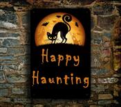 Happy Haunting Sign - Halloween Signs – Vintage Decorative Wall Plaque, UV Protected Color Print, Weather Ready Aluminum Composite image