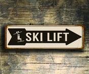 Ski Lift Sign - Directional Ski Lift Sign – Vintage Ski Resort Wall Sign, UV Protected Full Color Print, Durable Weatherproof Aluminum Composite image