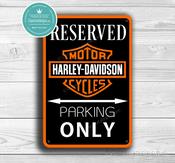 Harley Davidson Parking Only Sign – Brushed Metal Finish, Indoor Outdoor Display, Brand Logo Artwork, Perfect Man Cave Decor image