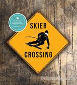Skier Crossing Sign – Yellow Xing Signs, Ski Decor, UV Protected Color Print, Indoor Outdoor Ready, Pre-Drilled Holes for Easy Mounting image