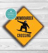 Snowboarder Crossing Sign – Vintage Ski Decor, Full Color UV Protected Print, Durable Aluminum Composite, Indoor Outdoor Ready image