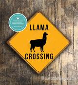 Llama Crossing Sign – Llama Xing Wall Plaque, Full Color UV Protected Print, Weather Ready Aluminum Composite, Indoor Outdoor Use image