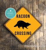 Racoon Crossing Sign – Racoon Xing,  Aluminum Composite Wall Art, UV Protected Color Print, Indoor Outdoor Ready, Pre-Drilled Holes for Easy Mounting