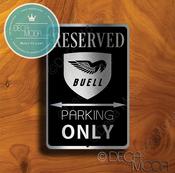 Buell Parking Only Sign – Premium Brushed Metal, Indoor Outdoor Ready, Brand Logo Artwork, Great Gift for Garage Owners image
