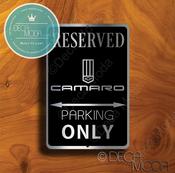Camaro Parking Only Sign – Premium Brushed Metal, Indoor Outdoor Display, Brand Logo Artwork, Unique Garage Wall Decor image