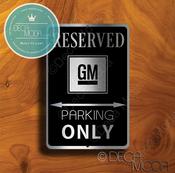 GM Parking Only Sign – Brushed Metal Finish, Indoor Outdoor Display, Brand Logo Artwork, Unique Garage Wall Decor image