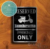Lambretta Parking Only Sign – Gift for Scooter Owner, Premium Brushed Metal, Indoor Outdoor Ready, Automotive Logo Decor image