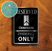 Oldsmobile Parking Only Sign – Brushed Metal Finish, Indoor Outdoor Ready, Official Logo Design, Car Lover Gift Idea image