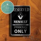 Renault Parking Only Sign – Premium Brushed Metal, Indoor Outdoor Display, Brand Logo Artwork, Unique Garage Wall Decor image