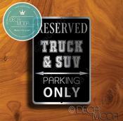 Truck and SUV Parking Only Sign – Premium Brushed Metal, Indoor Outdoor Ready, Automotive Logo Decor, Car Lover Gift Idea image