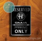Alfa Romeo Giulia Parking Only Sign – Brushed Metal Finish, Indoor Outdoor Display, Brand Logo Artwork, Great Gift for Garage Owners image
