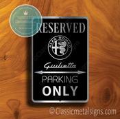 Alfa Romeo Giulietta Parking Only Sign – Brushed Metal Finish, Indoor Outdoor Ready, Automotive Logo Decor image