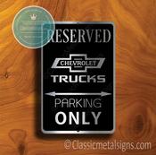 Chevrolet Trucks Parking Only Sign – Premium Brushed Metal, Indoor Outdoor Ready, Official Logo Design, Car Lover Gift Idea