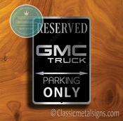GMC Truck Parking Only Sign – Brushed Metal Finish, Indoor Outdoor Ready, Official Logo Design, Unique Garage Wall Decor image