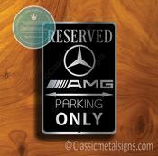 Merc AMG Parking Only Sign – Brushed Metal Finish, Indoor Outdoor Display, Automotive Logo Decor, Great Gift for Garage Owners image