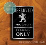 Peugeot Parking Only Sign – Premium Brushed Metal, Indoor Outdoor Ready, Brand Logo Artwork, Car Lover Gift Idea image