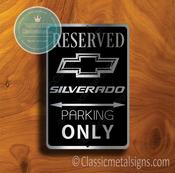 Silverado Parking Only Sign – Brushed Metal Finish, Indoor Outdoor Ready, Official Logo Design, Great Gift for Garage Owners image