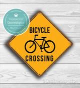 Bicycle Crossing Sign – Cycling Decor,Gift for Cyclist, Yellow Xing Signs Pre-Drilled Holes for Easy Mounting image
