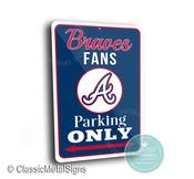 Braves Parking Only Sign - Atlanta Baseball Fan Gift, Chopping Pride Wall Decor, Bold Red &amp; Navy Plaque, Weatherproof Patio Signage