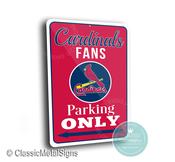 Cardinals Parking Only Sign - St Louis Baseball Fan Plaque, Birds on the Bat Art, Traditional Red Wall Decor, Durable Metal Souvenir Gift image