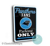 Carolina Panthers Parking Only Sign - NFL Team Pride Decor, Keep Pounding Style Art, Heavy Duty Metal Plaque, Great North Carolina Gift image