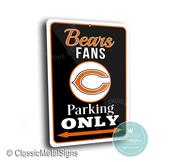Chicago Bears Parking Only Sign - NFL Team Fan Gift, Monsters of the Midway Art, Navy &amp; Orange Metal Plate, Durable Garage Signage image