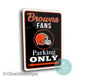 Cleveland Browns Parking Only Sign - NFL Team Fan Art, Dawg Pound Style Decor, Brown &amp; Orange Metal Plaque, Weatherproof Garage Signage image